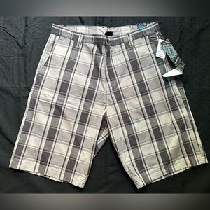 Burnside black and gray plaid men’s shorts, W36